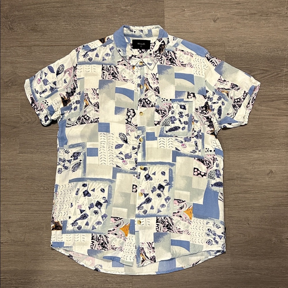ROLLA'S Blue and White Patchwork Casual Shirt